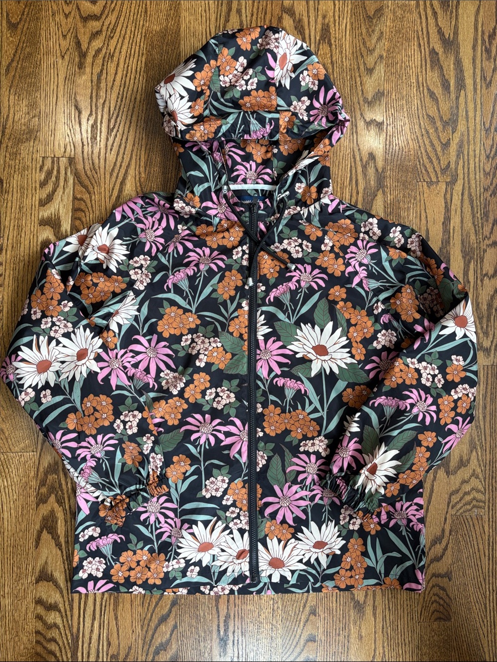 Princess Highway black floral hooded rain jacket, size M. New without tags.
